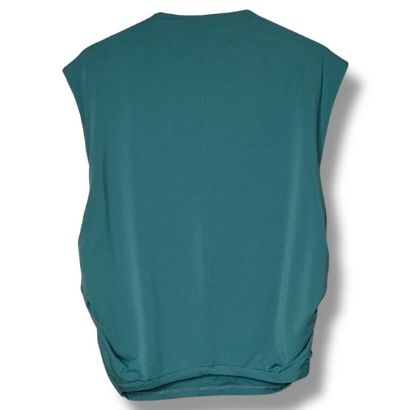 ABERCROMBIE&FITCH Paloma Teal Cotton Blend Stretch Rusched Side Funnel Neck Top - Picture 4 of 10